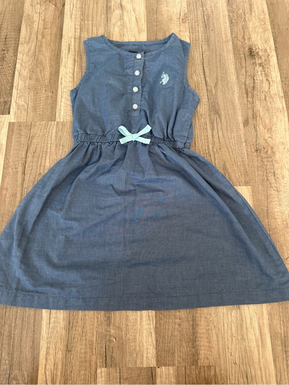 US Polo Assn. Girls' Navy Sleeveless Cotton Dress with Bow